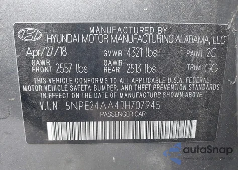 2018 Hyundai Sonata Eco z USA, uszkodzony, nr VIN 5NPE24AA4JH707945